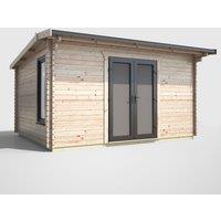 Power 14' x 10' Apex Log Cabin Doors Central, Brown