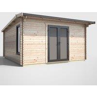 Power 14' x 14' Apex Log Cabin Doors Central, Brown