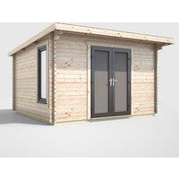 Power 12' x 10' Pent Log Cabin Doors Central, Brown