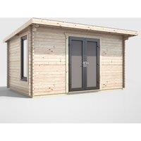 Power 14' x 8' Pent Log Cabin Doors Central, Brown