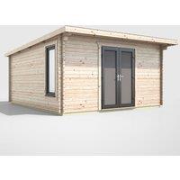 Power 14' x 14' Pent Log Cabin Doors Central, Brown