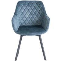 World Furniture 2 x Viola Swivel Dining Chair - Teal Velvet Black Leg, Blue