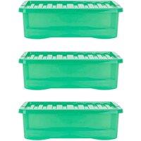 Wham Crystal 32L Storage Box and Lid Set Of 3 - Tint Leprechaun Green, Green