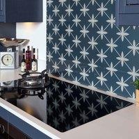 Laura Ashley Wicker Midnight Seaspray Glass Kitchen Splashback 600 X 750mm, Blue