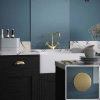 Laura Ashley Clear Glass Kitchen Splashback brass Caps 600 X 750mm, Clear