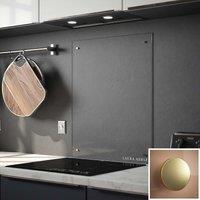 Laura Ashley Clear Glass Kitchen Splashback brushed Brass Caps 900 X 750mm, Clear