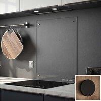 Laura Ashley Clear Glass Kitchen Splashback matt Black Caps 900 X 750mm, Clear