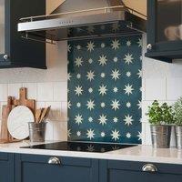 House Beautiful Jasper Indigo Glass Kitchen Splashback 600mm X 750mm, Blue