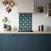 House Beautiful Jasper Indigo Glass Kitchen Splashback 900mm X 750mm, Blue