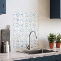House Beautiful Heritage Sky Blue Glass Kitchen Splashback 900mm X 750mm, Blue