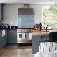 Country Living Acanthus Leaf Air Force Blue Glass Kitchen Splashback 600mm X 750mm