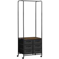 HOMCOM Industrial Hanging Clothes Rail With 6 Fabric Drawers Rustic Brown