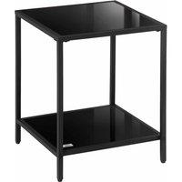 HOMCOM Side Table With Tempered Glass Top With Steel Frame Black, Black