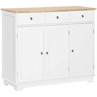 HOMCOM Modern Sideboard With Rubberwood Top Drawers And Adjustable Shelves White, White