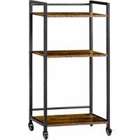 HOMCOM 3-tier Printer Stand With Lockable Wheels For Home Office Rustic Brown