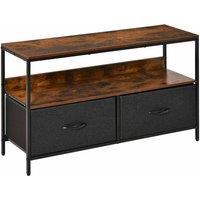 HOMCOM TV Cabinet Unit With 2 Foldable Linen Drawers Rustic Brown