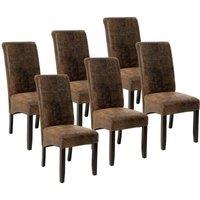 Tectake 6 Dining Chairs w/ Ergonomic Seat Shape - Brown And High Gloss Solid Hardwood, Brown