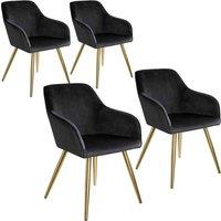 Tectake 4 Marilyn Velvet-look Chairs - Black And Gold, Black