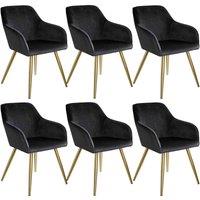 Tectake 6 Marilyn Velvet-look Chairs - Black And Gold, Black