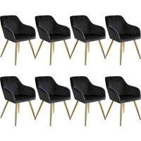 Tectake 8 Marilyn Velvet-look Chairs - Black And Gold, Black