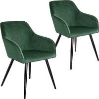 Tectake 2 Marilyn Velvet-look Chairs - Dark Green And Black, Green