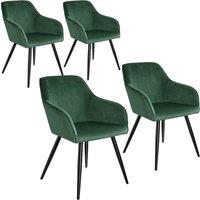 Tectake 4 Marilyn Velvet-look Chairs - Dark Green And Black, Green