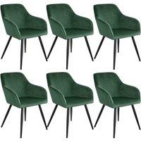 Tectake 6 Marilyn Velvet-look Chairs - Dark Green And Black, Green