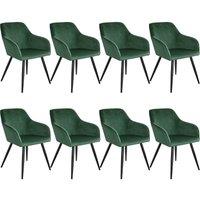 Tectake 8 Marilyn Velvet-look Chairs - Dark Green And Black, Green