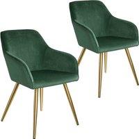 Tectake 2 Marilyn Velvet-look Chairs - Dark Green And Gold, Green