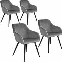 Tectake 4 x Marilyn Velvet-look Chairs - Grey And Black, Grey