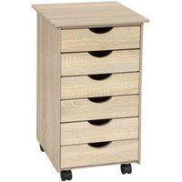 TecTake Child Filing Cabinet Chest On Wheels With 6 Drawers - Light Oak Sonoma