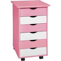 Tectake Child Filing Cabinet Chest On Wheels w/ 6 Drawers - Rose Pink And White, Pink