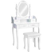 Tectake Dressing Table w/ Mirror And Stool In An Antique Look - White, White