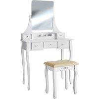 Tectake Claire Dressing Table w/ 5 Drawers For Storage w/ Stool And Mirror - White, White