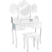 Tectake 7 Drawer Dressing Table w/ Mirror And Stool - White, White