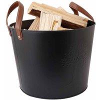 Charles Bentley Mulberry Large Leather Handle Log Bucket, Black