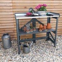 Promex Garden Potting Table with Zinc Plated Worktop, Grey