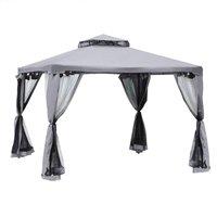 Outsunny 3 x 3m Metal Gazebo w/ 2-tier Roof and Netting - Grey, Grey