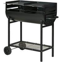 Outsunny Trolley Charcoal BBQ with Wheels - Black, Black