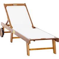 Outsunny Outdoor Acacia Wood Texteline Sun Lounger, White