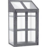 Outsunny Wooden Cold Frame Grow House w/ Polycarbonate Semi Transparent Glazing - Grey, Grey