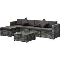 Outsunny 6pc Outdoor Rattan Corner Sofa Set w/ Coffee Table and Cushions - Grey, Grey