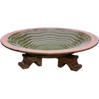 Wild Life World Echoes Bird Bath with 3 Glazed Feet, Green