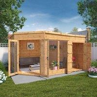 Mercia 9' x 13' Premium Corner Summerhouse With Side Shed, Brown