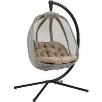 Outsunny Hanging Egg Chair with Side Pocket - Khaki, Brown