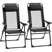 Outsunny Set of 2 Portable Folding Recliner Lounge Chairs - Black, Black