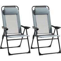 Outsunny Set of 2 Portable Folding Recliner Lounge Chairs - Grey, Grey