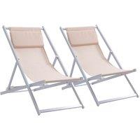 Outsunny Set of 2 Folding Garden Beach - Beige, Cream