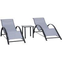 Outsunny 3pc Lounge Chair Set with Table - Light Grey, Grey