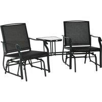 Outsunny Conversation Set w/ Double Rocking Chair - Black, Black